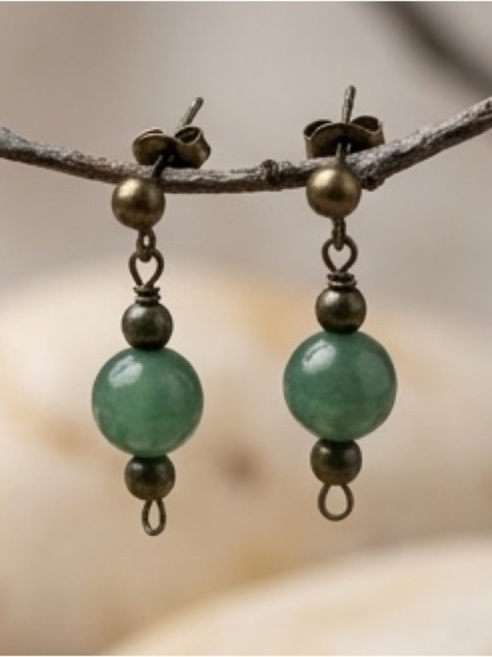 Chalcedony & Antique Brass Earrings